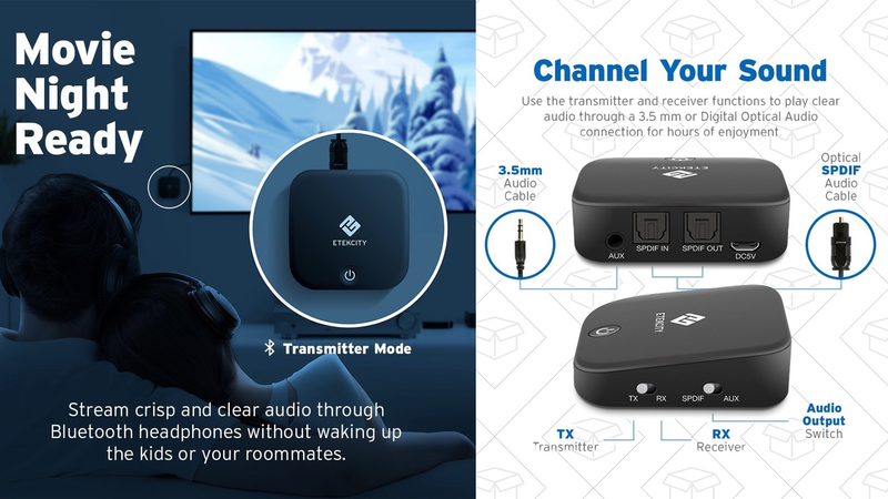 Etekcity Bluetooth Receiver/Transmitter with SPDIF Support, $30 with code 65ML8Y3V